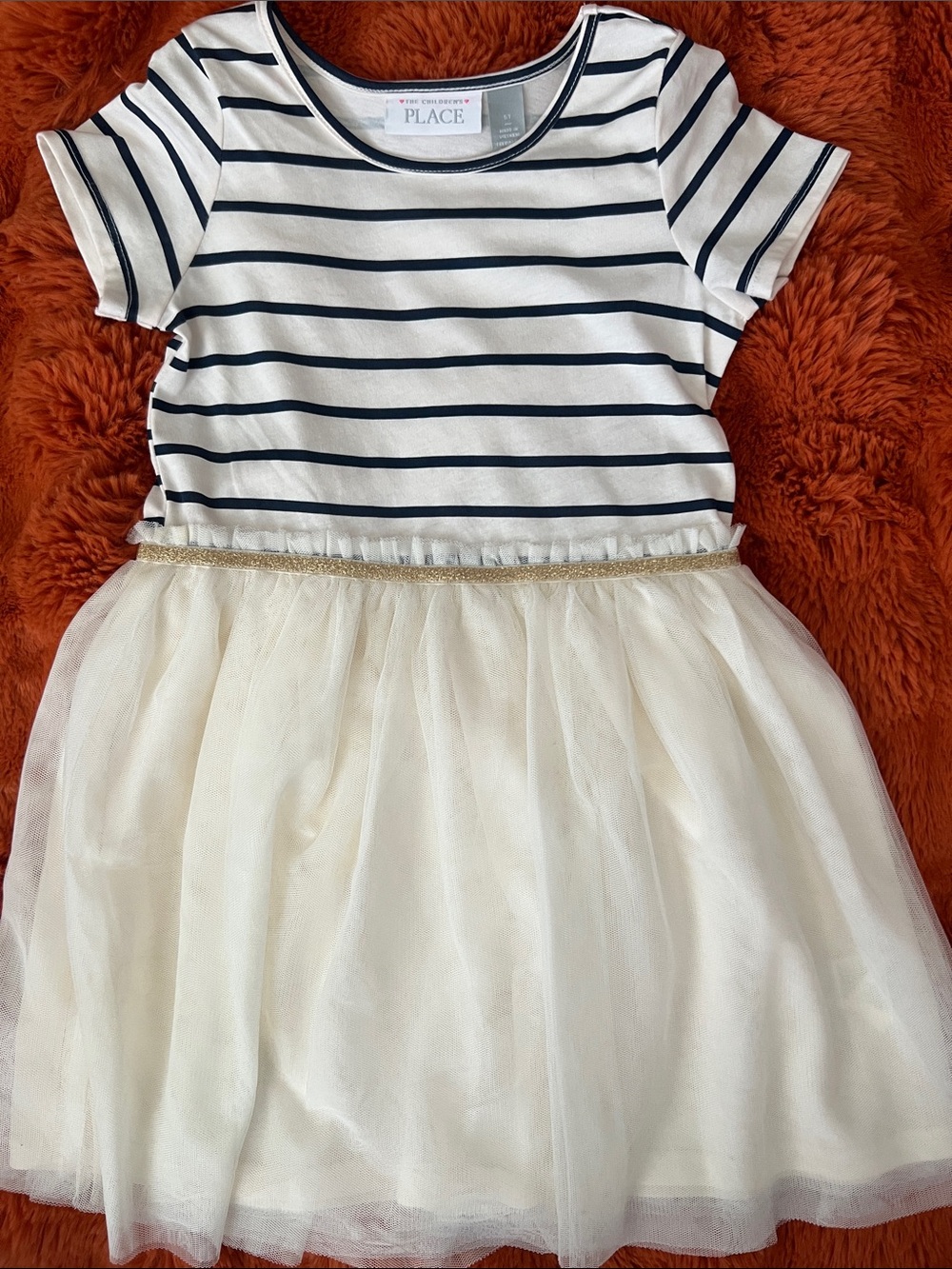 The Children's Place Navy Striped Cream Tulle Dress